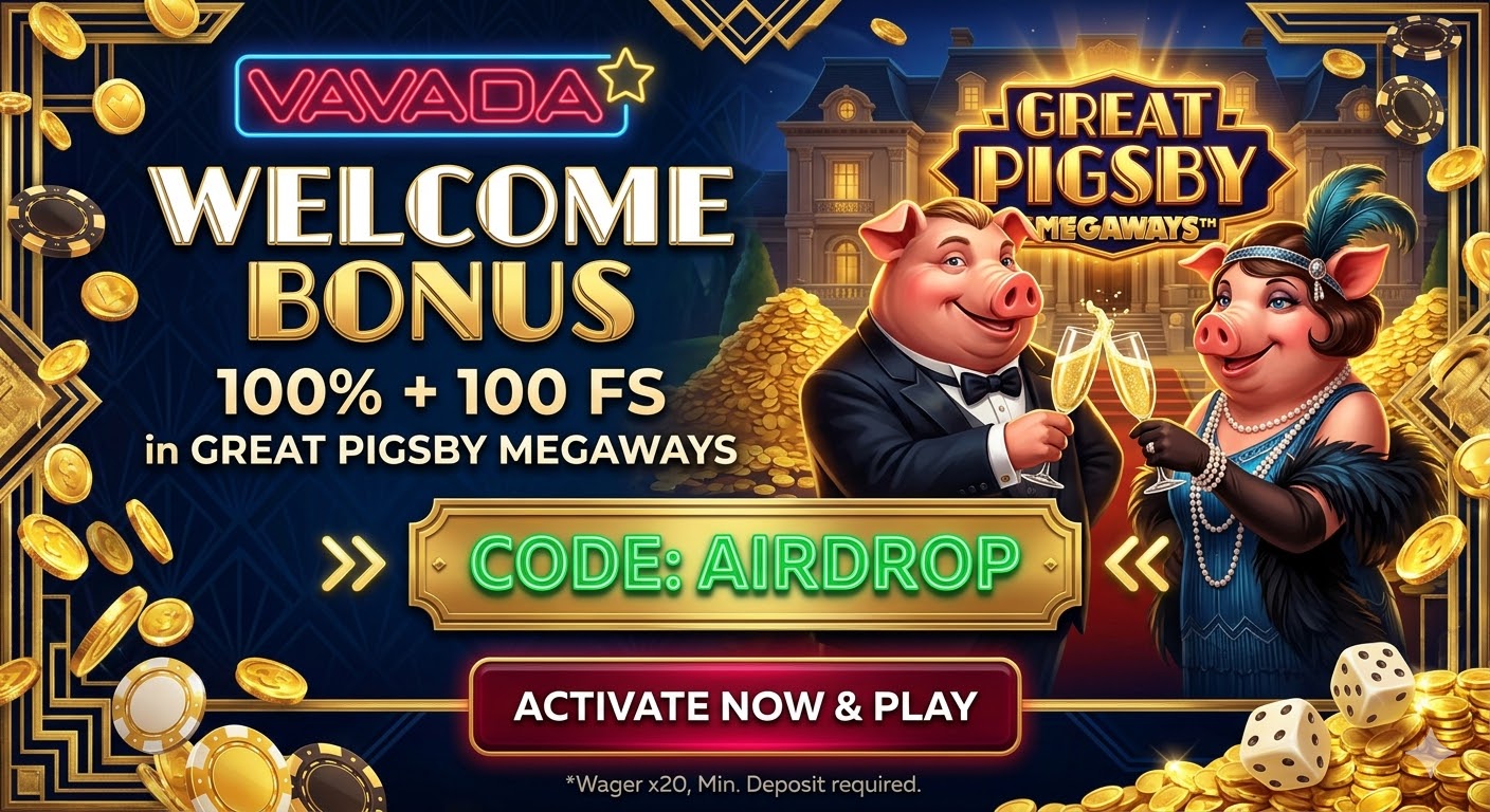 Vavada Casino promo code AIRDROP for 100 free spins in Great Pigsby Megaways